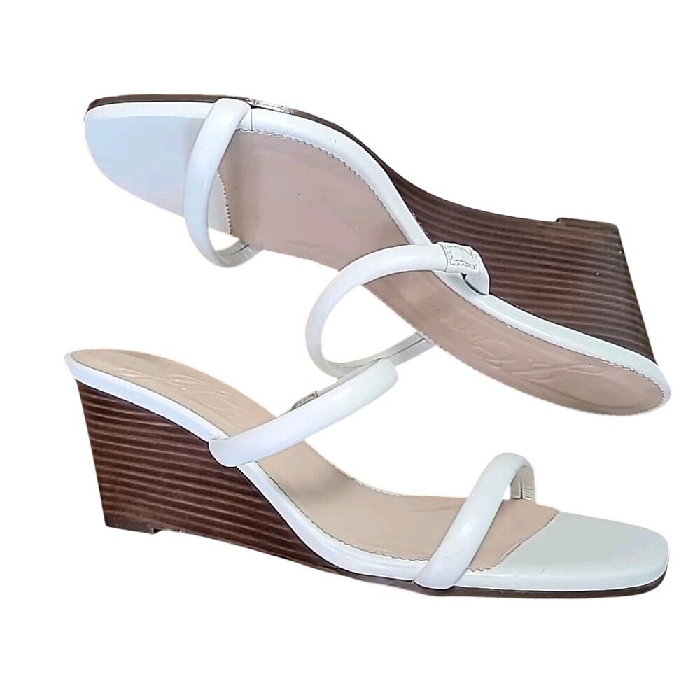 J. Crew Double Strap Sandals Shoes Womens Size 10 White Leather Stacked Heel